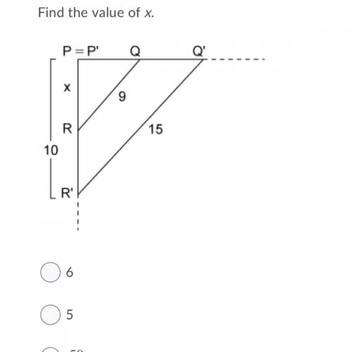 Find the value of x.
A.6 B.5 C. 50/3 D.7