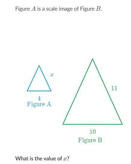 Figure A is a scale image of Figure B.

What is the value of x?
NO LINK. OR I WILL REPORT YOU.