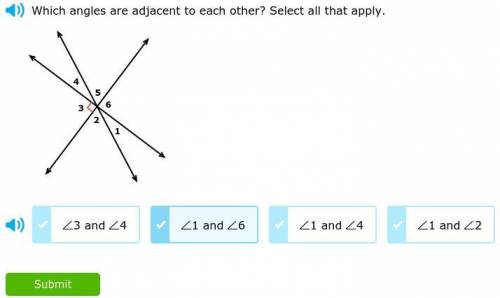 Which angles are adjacent to each other ? select all that apply