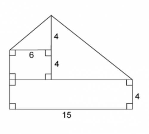 The figure is made up of 2 rectangles and 2 right triangles. What is the area of the figure? 132 un