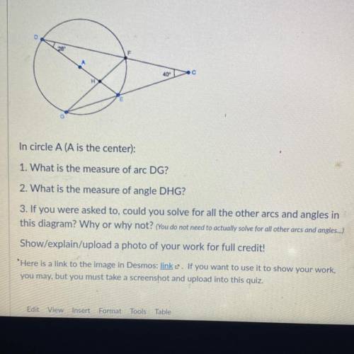 Find out the arc length of DG and the measure of angle DHG