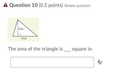 PLEASE HELP ASAP! trying to raise my grade
the area of the triangle is ____ square in.