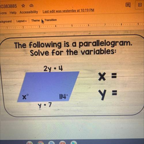The following is a parallelogram solve for the variables
