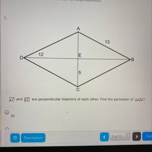 AC and BD are perpendiculare bisectors of each other find the perimeter of ABC 30