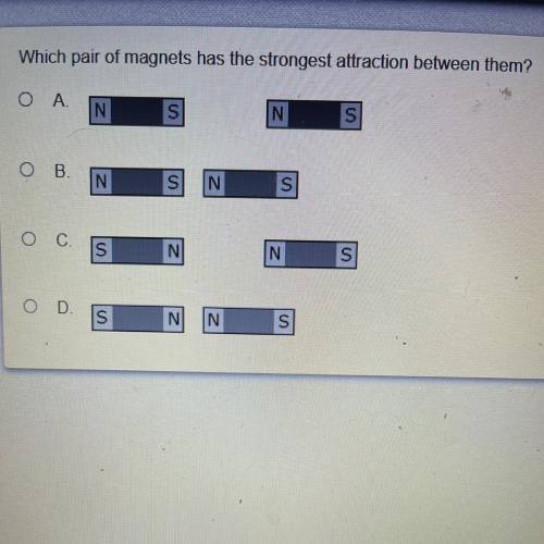 Which pair of magnets has the strongest attraction between them?
