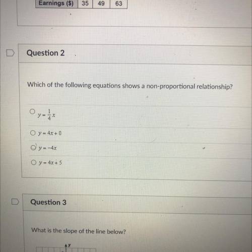 Which of the following equations shows a non-proportional relationship?

A. y- -4x
B. y= 1/4 x
C.