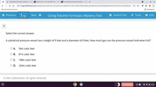 A cylindrical pressure vessel has a height of 9 feet and a diameter of 6 feet. How much gas can the