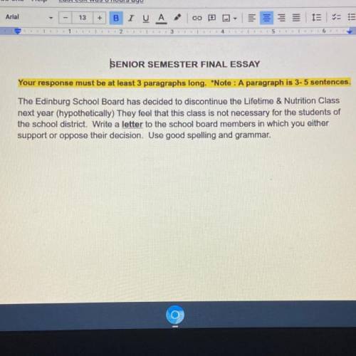 Can someone please help me with this essay, it’s in a form of a letter. At least 3 paragraphs long