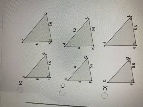PLZ HELP!!!

Which of the following pairs of triangles can be proven similar through SSS similarit