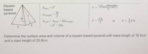 NEED HELP QUICK AREA AND PERIMETER WITH SQUARE BASED PYRAMID