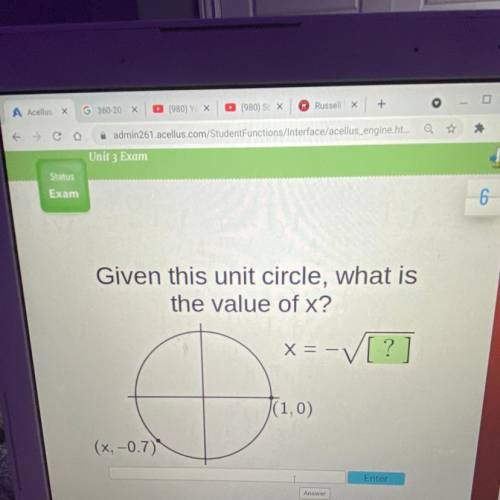 Given this unit circle, what is
the value of x?