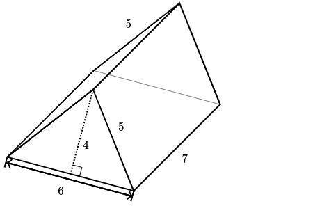 Find the surface area of the triangular prism shown below.