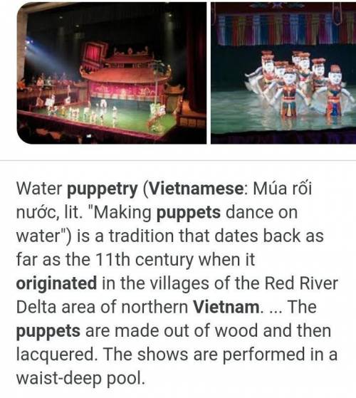puppets originated in Vietnam.

O Water
O Shadow 
O Clay 
I hope you find the right answer this is
