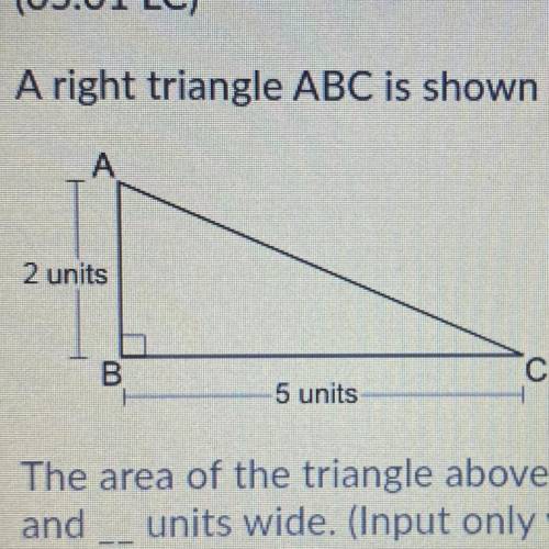 A right triangle ABC is shown below:

The are of the triangle above will equal one-half of a recta