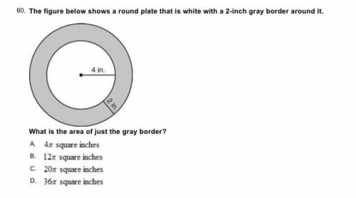 The figure below shows a round plate that is white with a 2-inch gray border around it. What is the