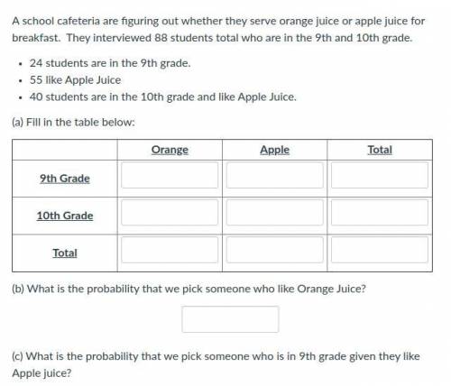 A school cafeteria are figuring out whether they serve orange juice or apple juice for breakfast. T