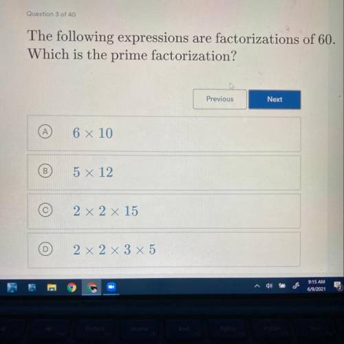 The following expressions are factorizations of 60. Which is the prime factorization?
