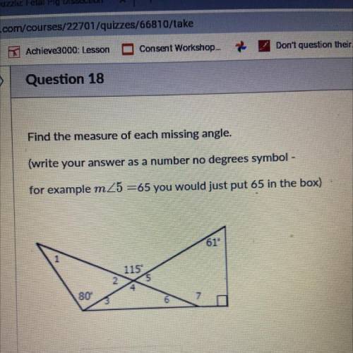 Find the measure of each missing angle.

(write your answer as a number no degrees symbol -
for ex