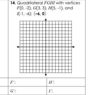 14. Quadrilateral FGHI with vertices

F(0.-2). G(3.3), H(5.-1), and
1(-1,-6): (-6, 0)
G.
1