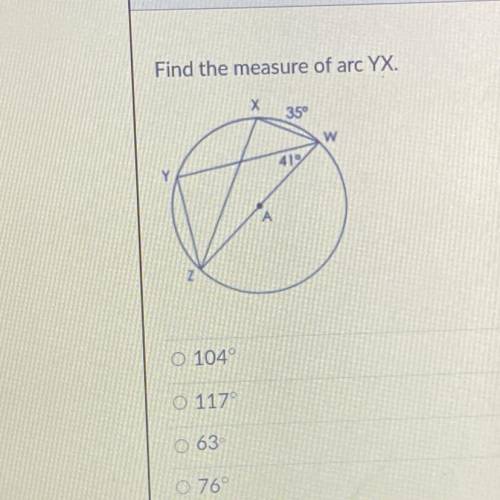Find the measure of arc YX.