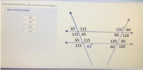 Drag and drop the correct angle measures onto the diagram
