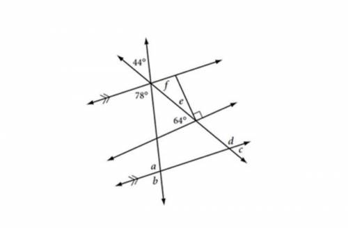 Find all the missing angles of the figure below. Hint - Think angles created by parallel line cut b