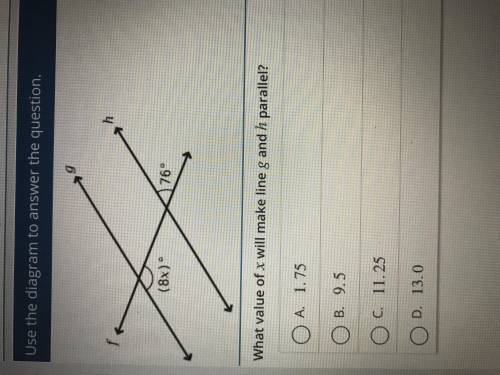 Which value of x will make line g and h parallel?