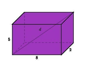 What is the length of the diagonal, d, of the rectangular prism shown below? Round your answer to t
