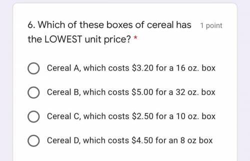 Which of these boxes of cereal has the LOWEST unit price?
