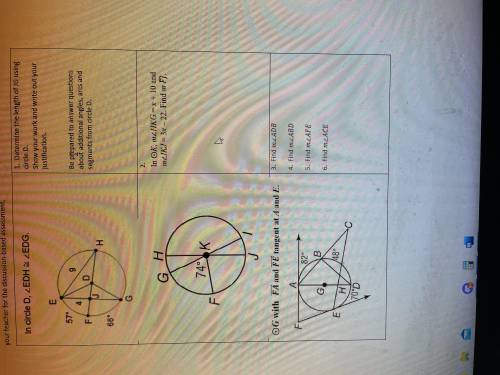 Determine the length of JG using circle D need help with questions 2-6 as well