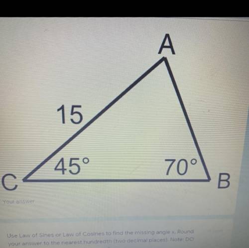 Use of law of sines or law of cosines to find the length of side AB PLEASE SHOW WORK!!