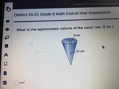 What is the approximate volume of the cone? Use 22/7 for pi