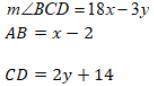 Given rectangle ABCD whose diagonals intersect at E. Solve for x and y.