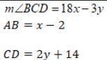 Given rectangle ABCD whose diagonals intersect at E. Solve for x and y.