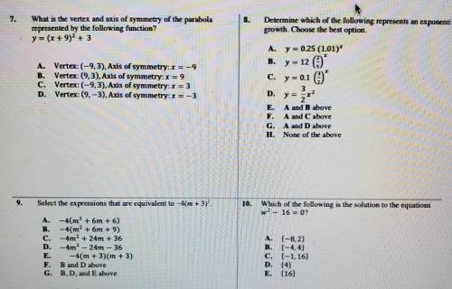 I Need help with 8 and 9 , explain your reasoning please!!