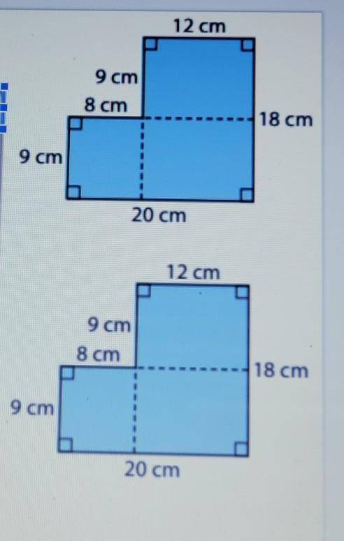 Show two different ways to divide the composite figure. Find the area both ways. Show your work (PL