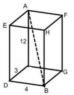 The figure below is a right rectangular prism. Find AB.