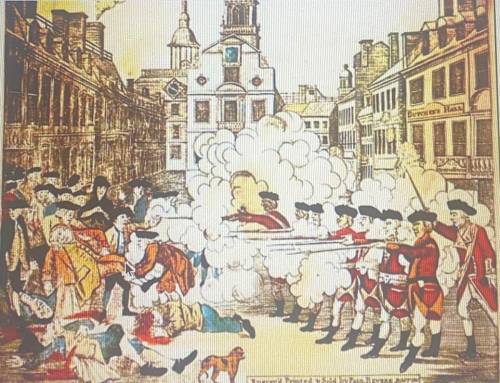 What textual clues are included in the boston massacre picture?