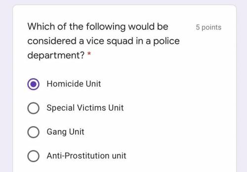 Which of the following would be considered a vice squad in a police department?