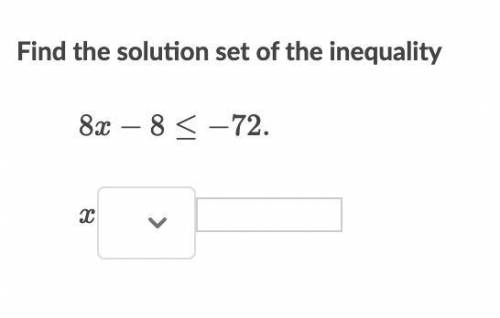 Find the solution set of the inequality
\qquad8x - 8 \leq -72.8x−8≤−72.