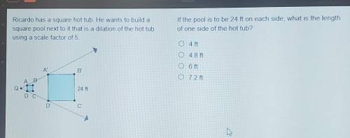 If the pool is to be 24 ft on each side, what is the length of one side of the hot tub?​