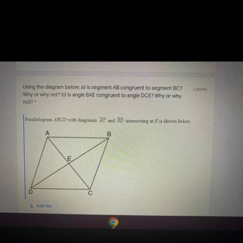 Using the diagram below:

a) Is segment AB congruent to segment BC? Why or why not ? 
b) Is angle