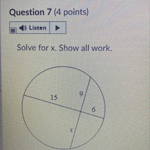 Solve for x. Show all work.