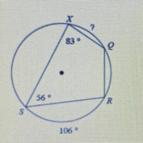 Find the measure of the arc indicated with a question mark, and enter the number only.