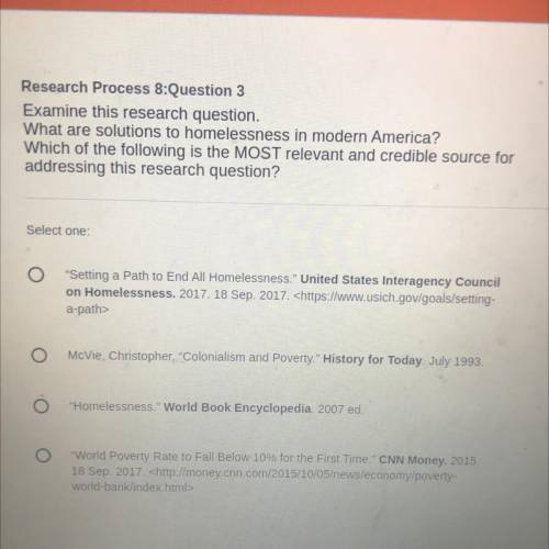 Examine this research question.

What are solutions to homelessness in modern America
Which of the