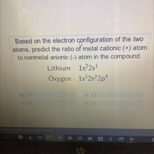 Based on the electron configuration of the two

atoms, predict the ratio of metal cationic (+) ato