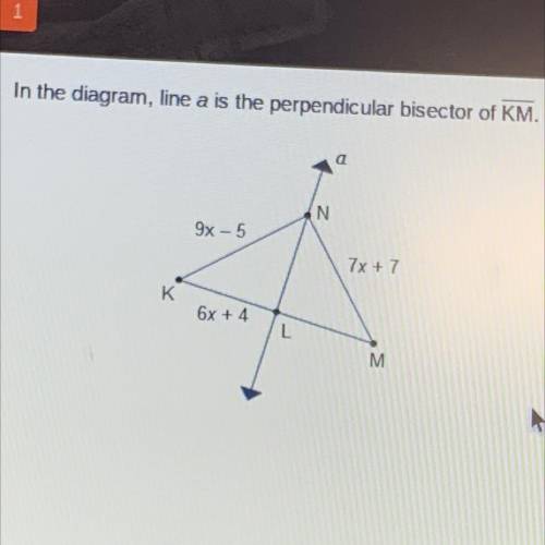 In the diagram, line a is the perpendicular bisector of km. what is the length of km?