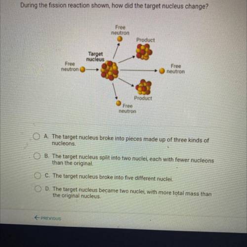 During the fission reaction shown, how did the target nucleus change ?