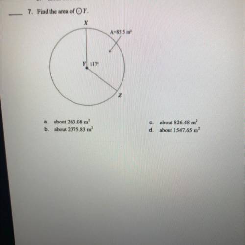 7. Find the area of Circle Y