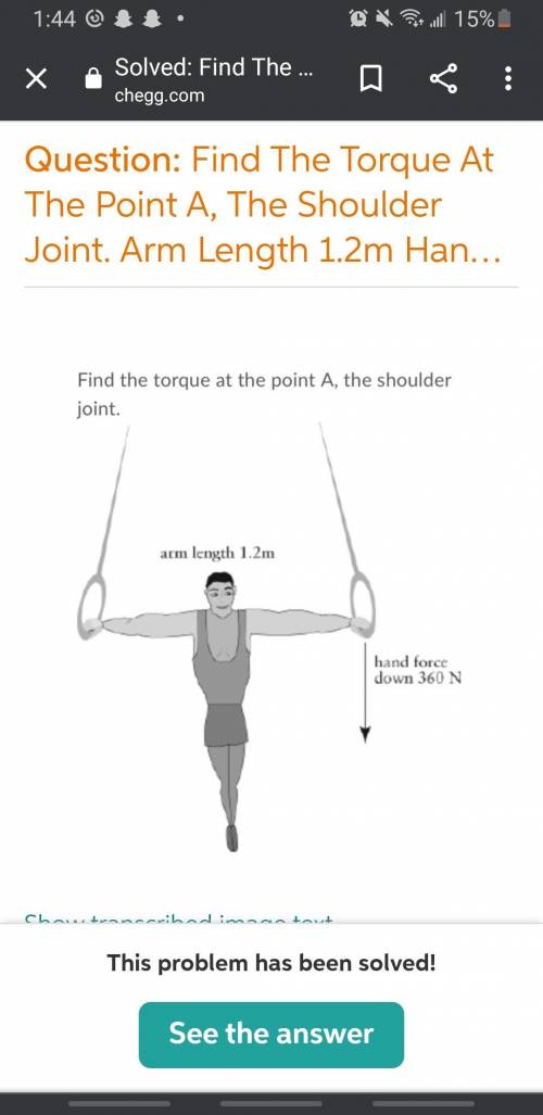 Find the torque at the point A, the shoulder joint.